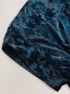 Navy Blue Devore Short Sleeve Cover Up