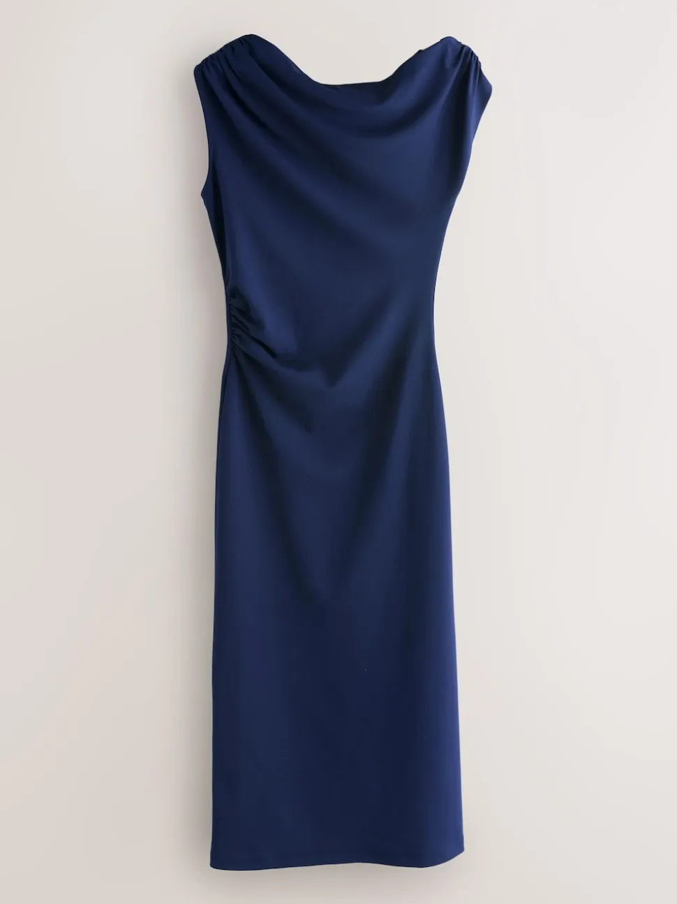 Navy Blue Draped Midi Ruched Dress