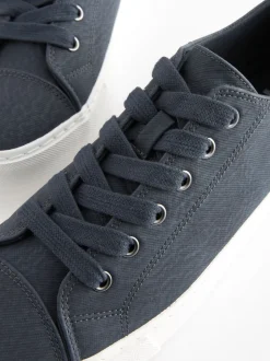 Navy Blue Extra Wide Fit Patent Baseball Trainers