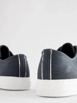 Navy Blue Extra Wide Fit Patent Baseball Trainers