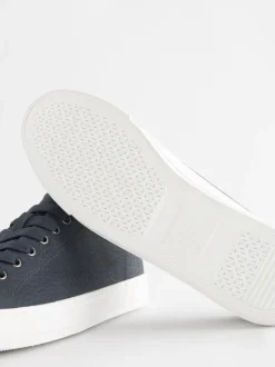 Navy Blue Extra Wide Fit Patent Baseball Trainers