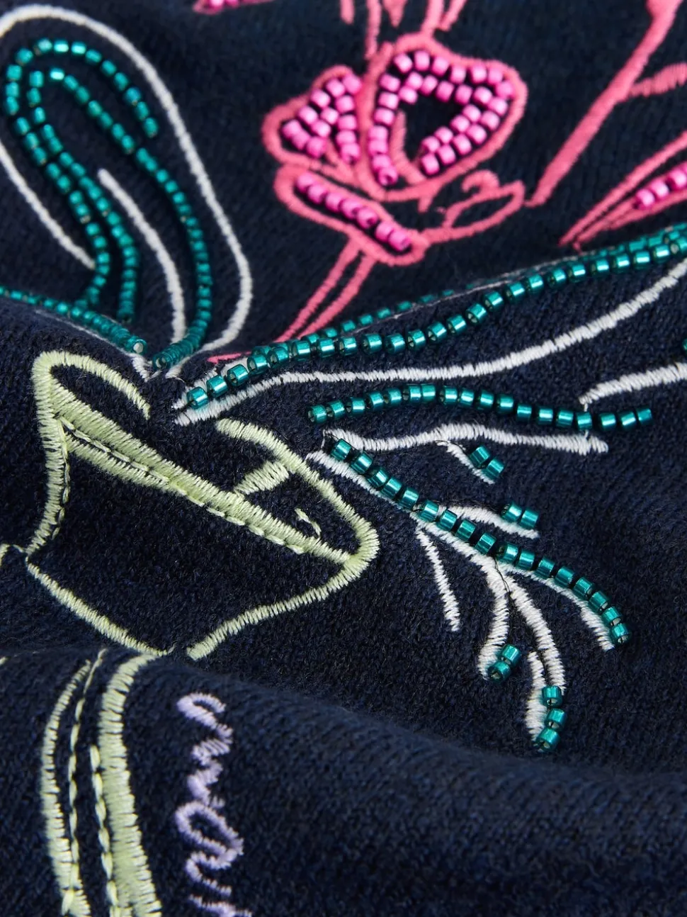 Navy Blue Floral Embellished Supersoft Crew Neck Long Sleeve Jumper