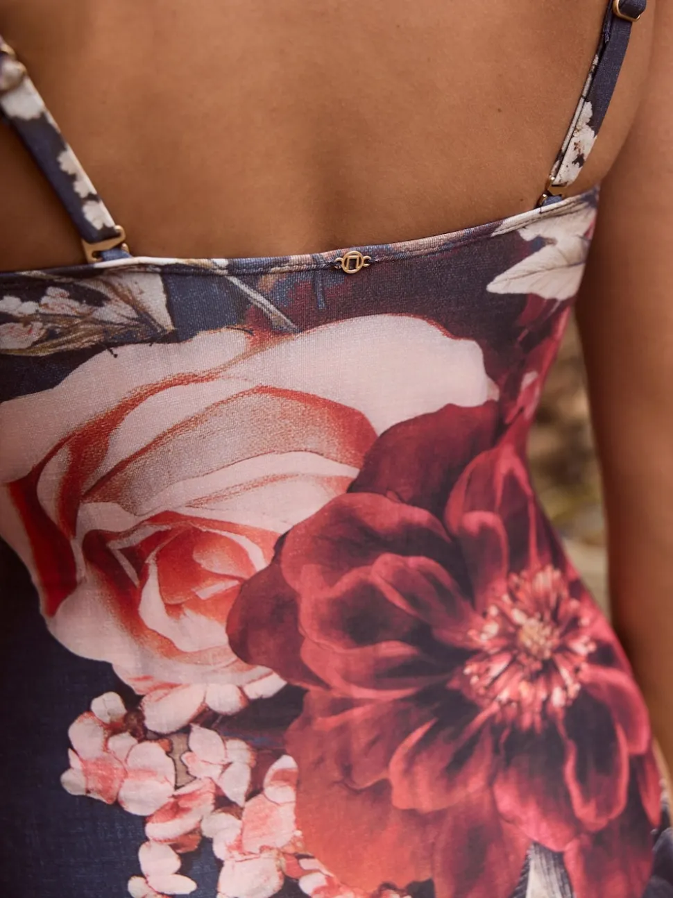 Navy Blue Floral Shaping Tummy Control Bandeau Swimsuit
