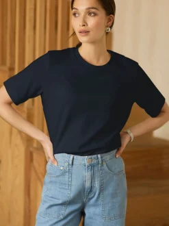Navy Blue Heavyweight Short Sleeve Crew Neck T-Shirt