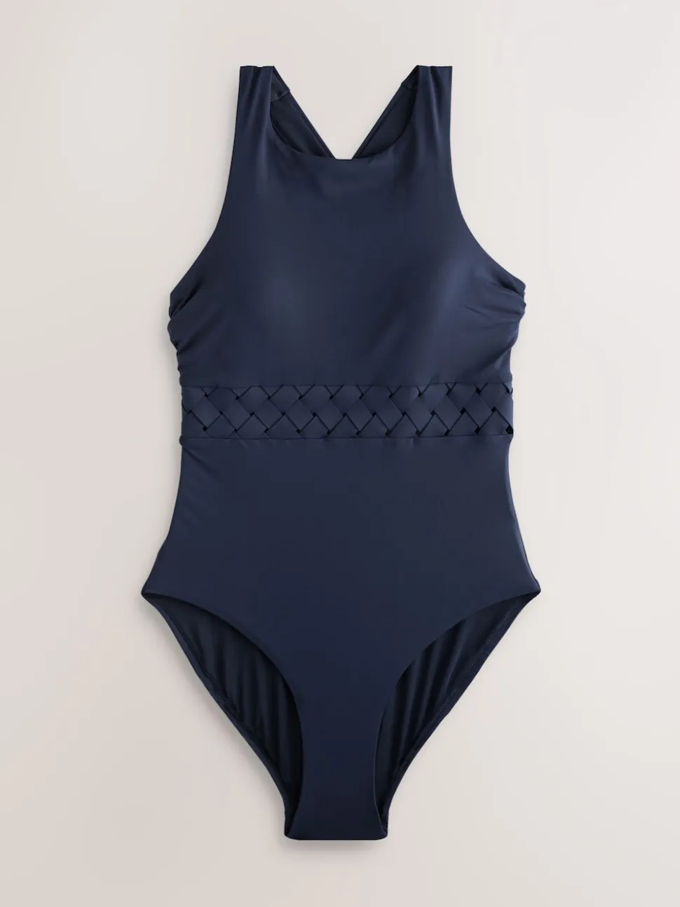 Navy Blue High Neck Lattice Tummy Control Swimsuit