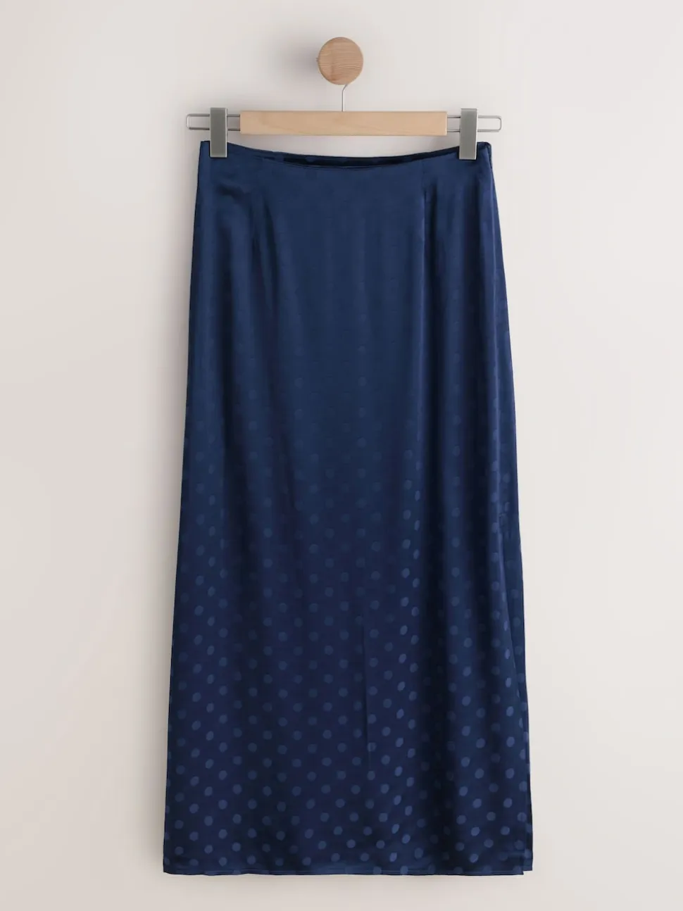 Navy Blue Jacquard Polka Dot Satin Skirt