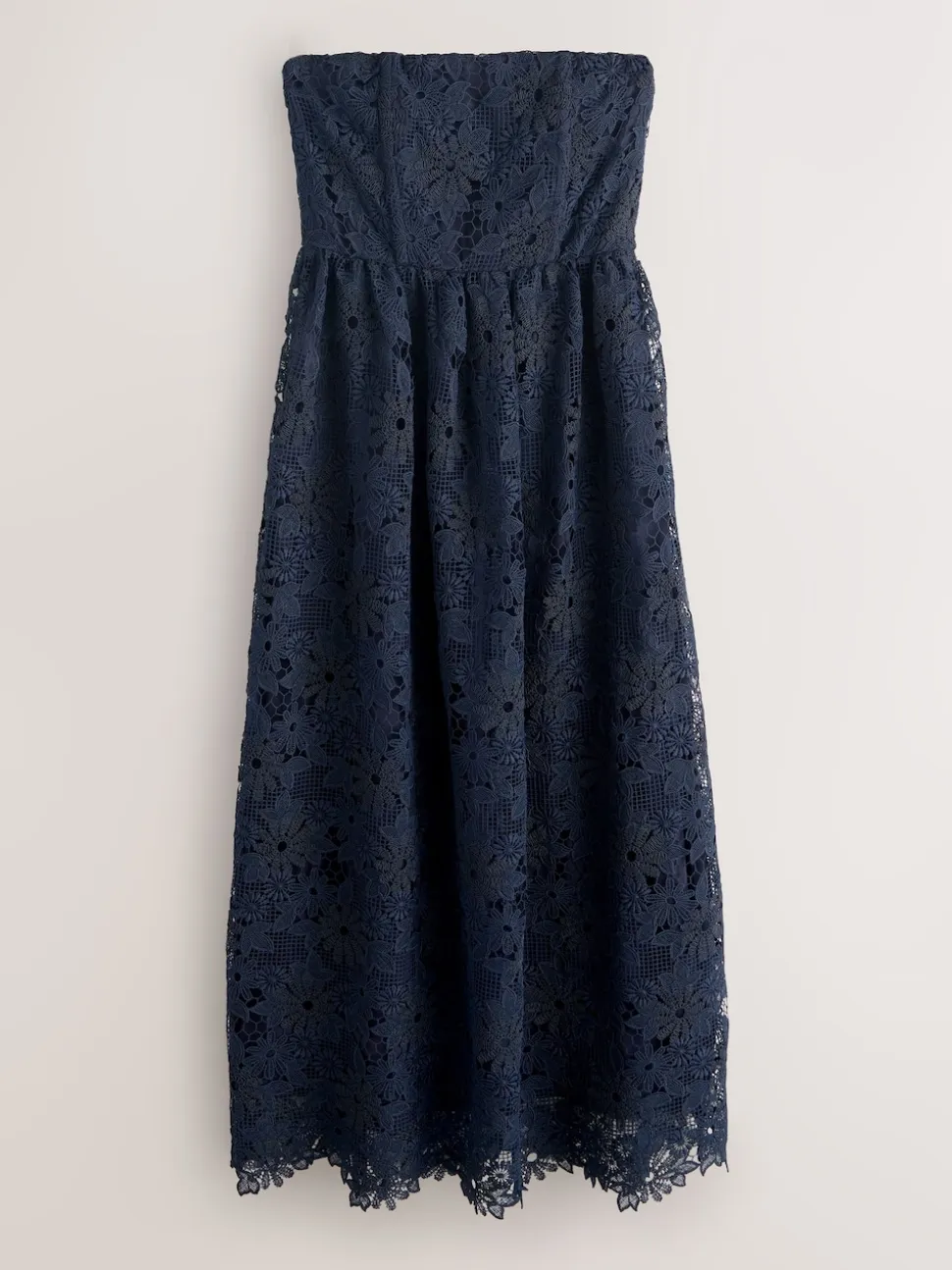 Navy Blue Lace Bandeau Midi Dress