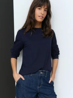 Navy Blue Long Sleeve Crew Neck T-Shirt