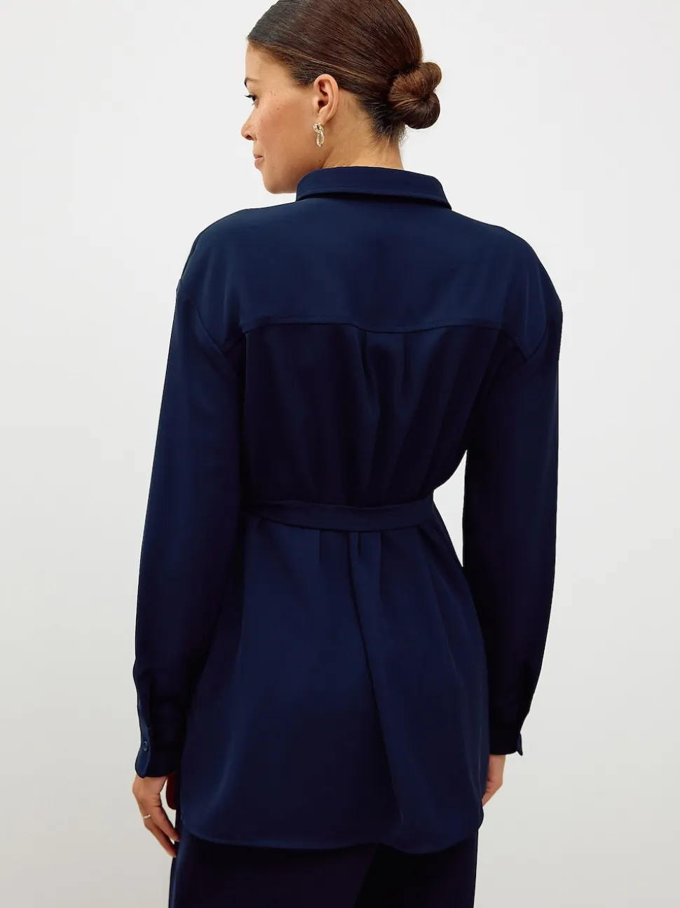 Navy Blue Maternity Belted Shirt