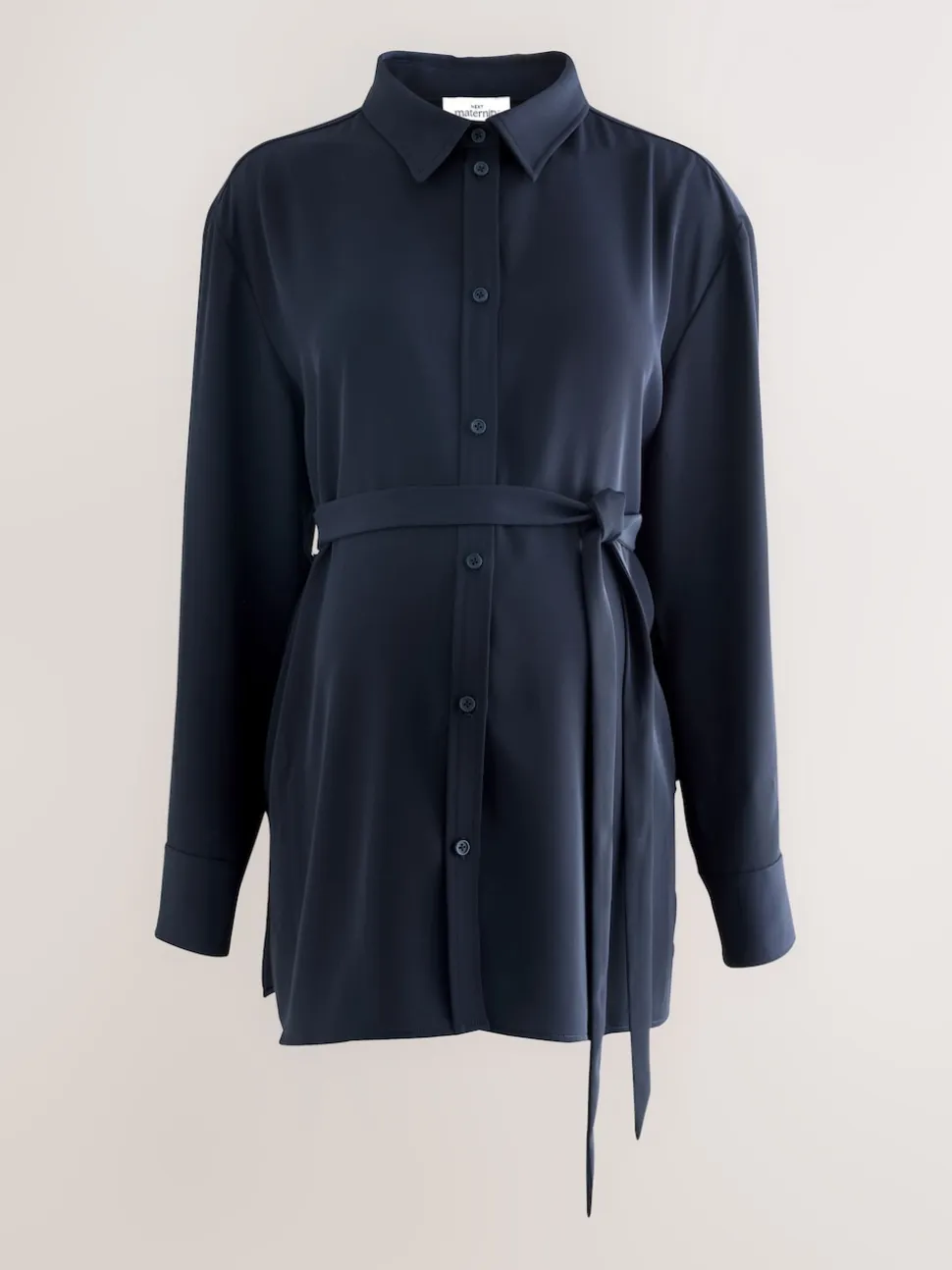Navy Blue Maternity Belted Shirt