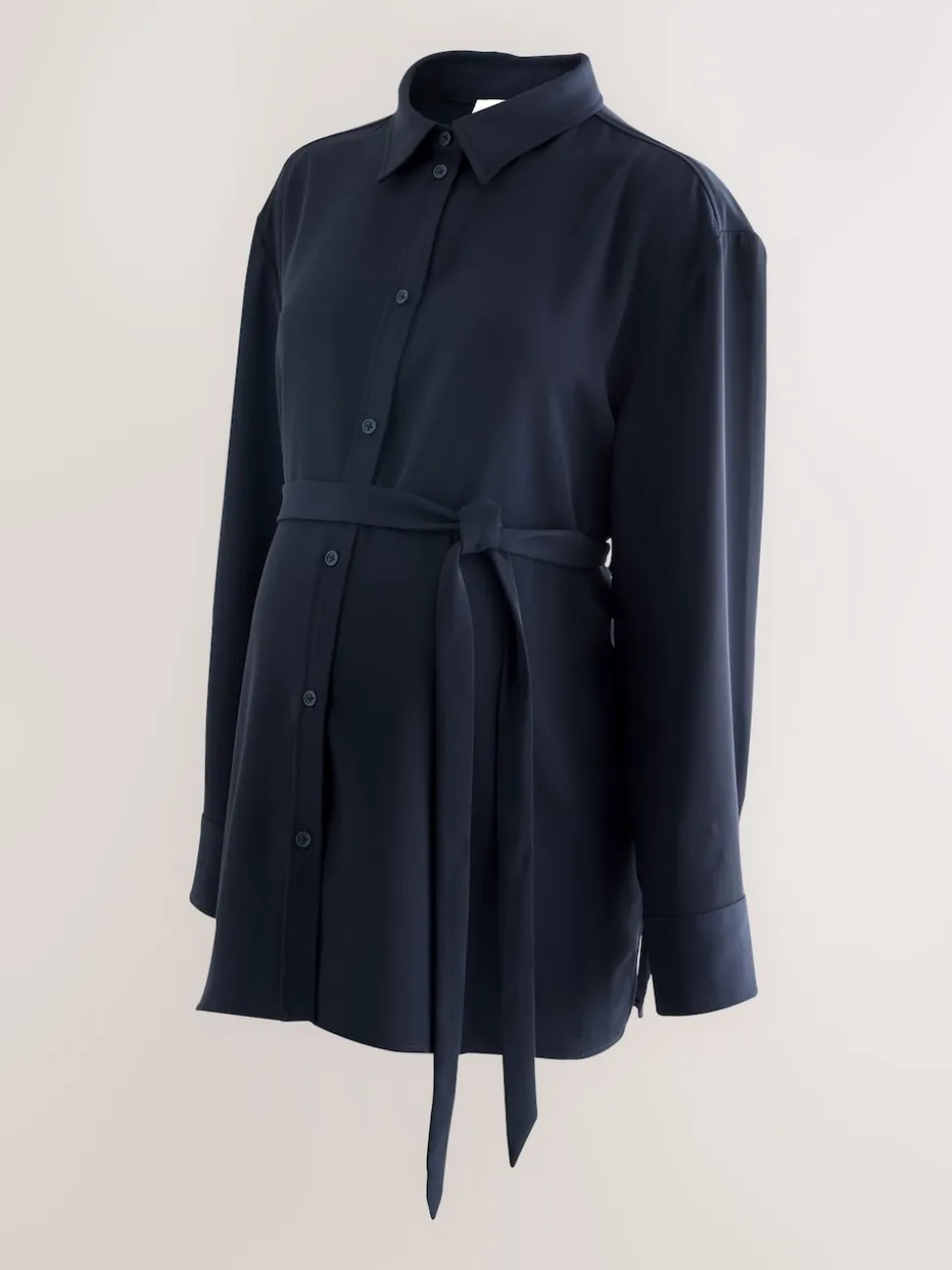 Navy Blue Maternity Belted Shirt