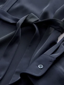 Navy Blue Maternity Belted Shirt