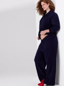 Navy Blue Maternity Cosy Wide Leg Trousers