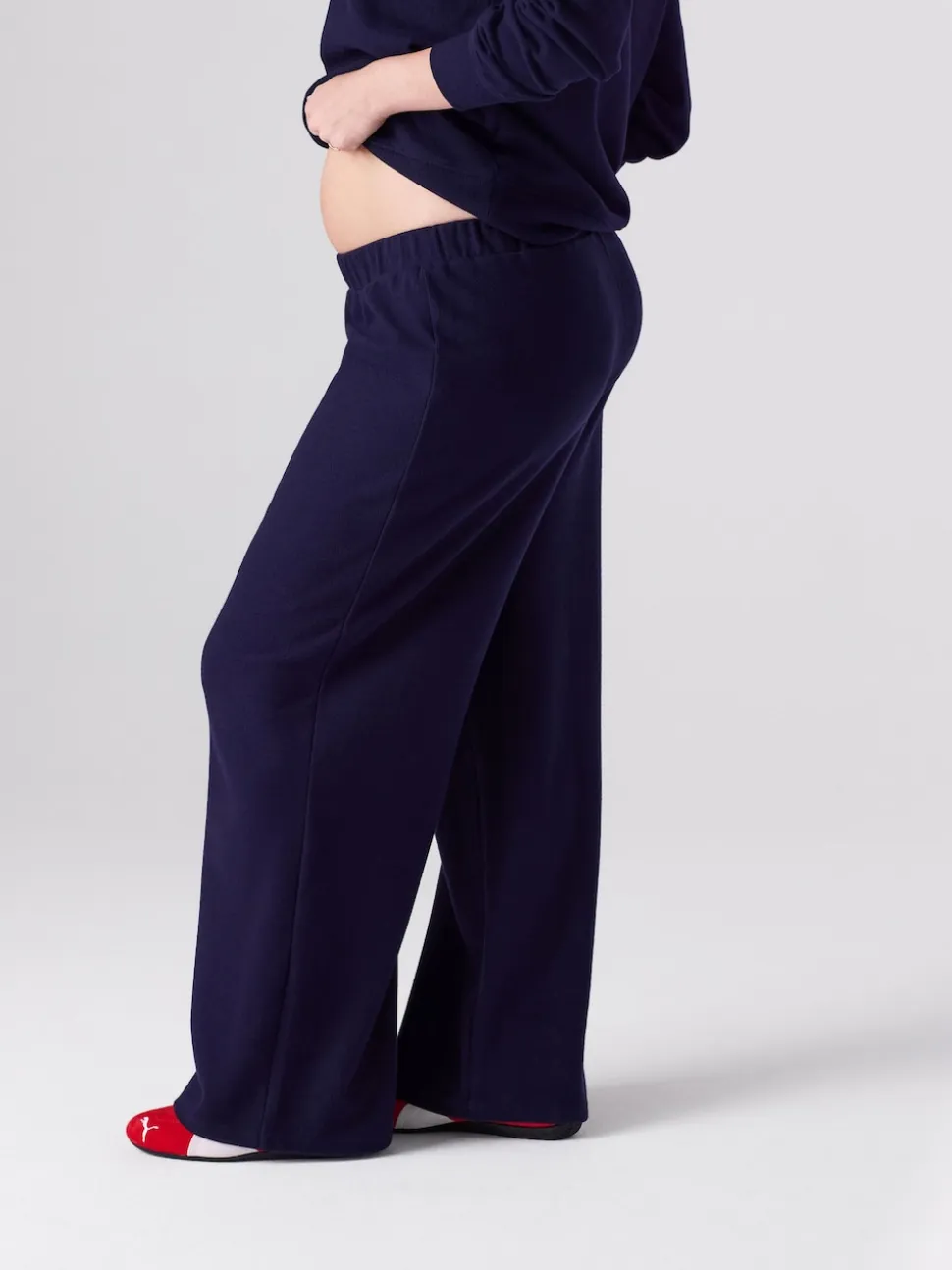 Navy Blue Maternity Cosy Wide Leg Trousers