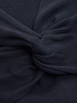 Navy Blue Maternity Twist Front Knit Jumper Dress