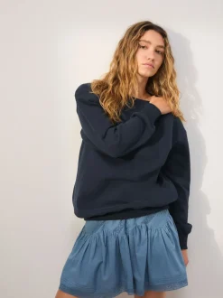Navy Blue Relaxed Fit Essentials Longline Sweatshirt with Pockets