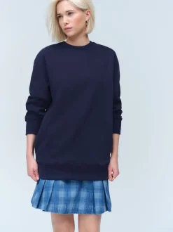 Navy Blue Relaxed Fit Essentials Longline Sweatshirt with Pockets
