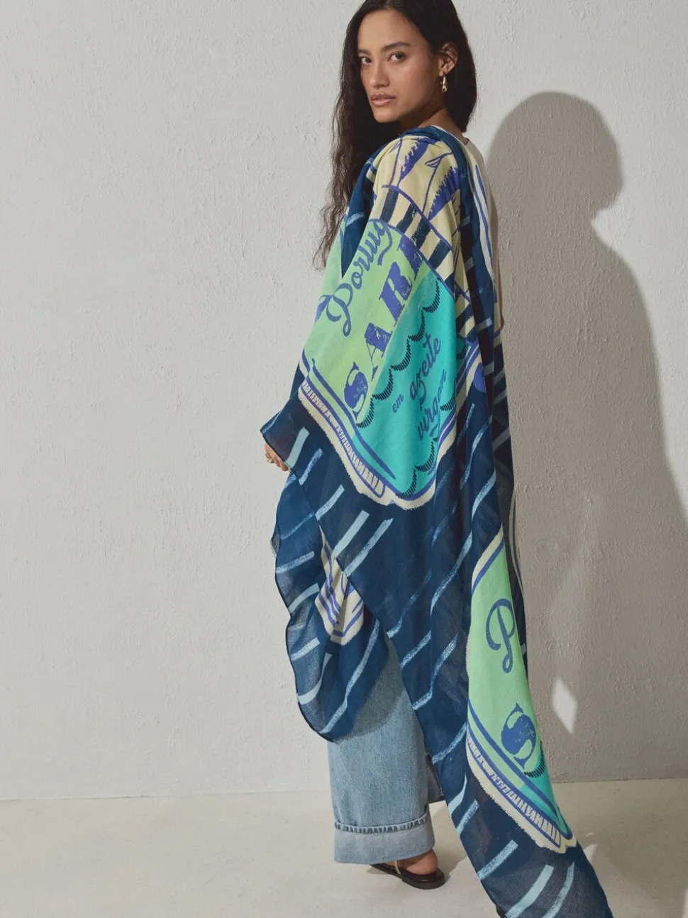 Navy Blue Sardine Print Lightweight Scarf