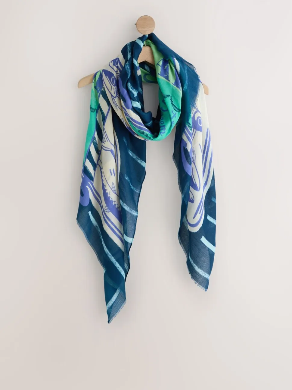 Navy Blue Sardine Print Lightweight Scarf