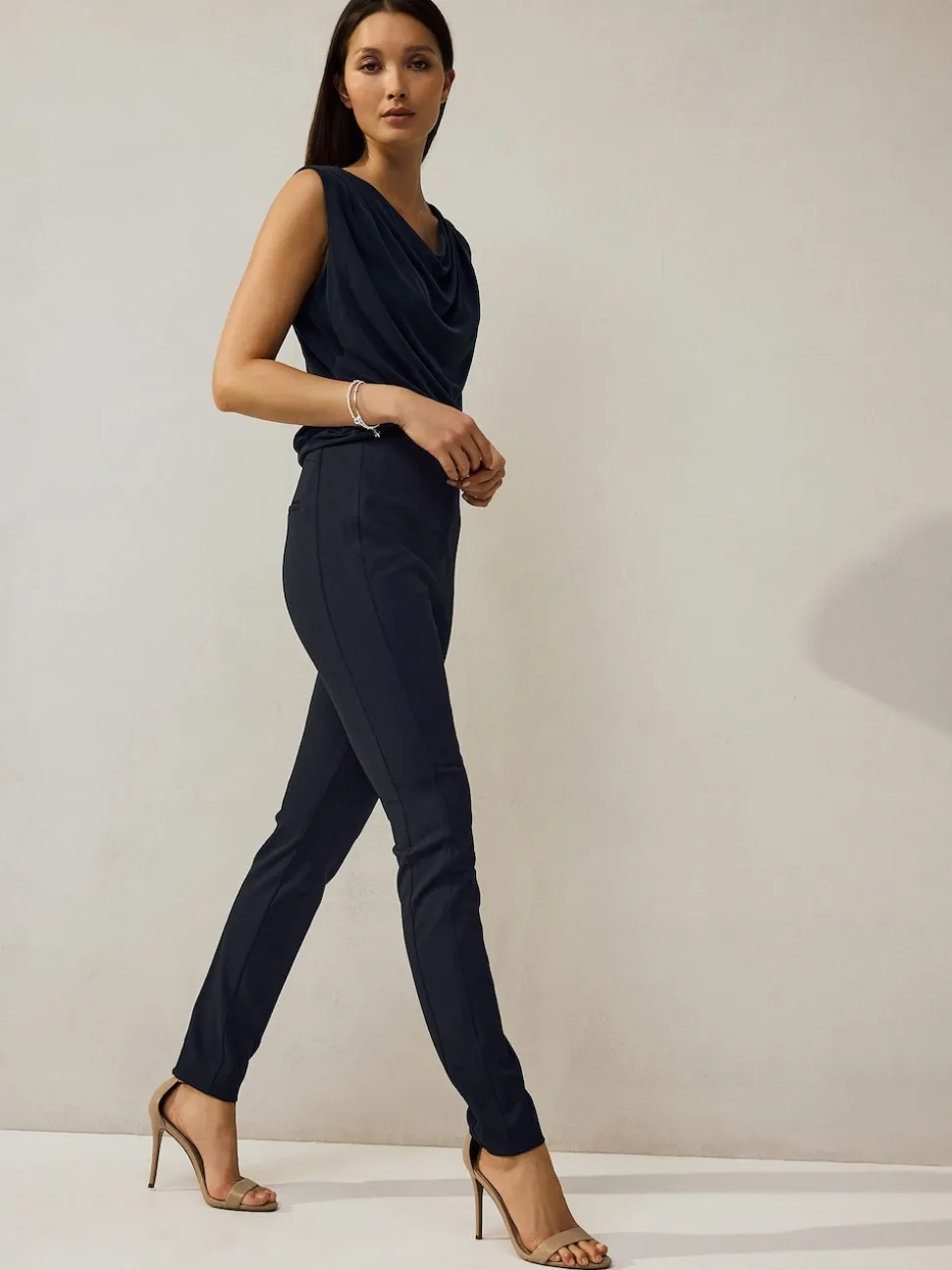 Navy Blue Sculpting Military Trousers