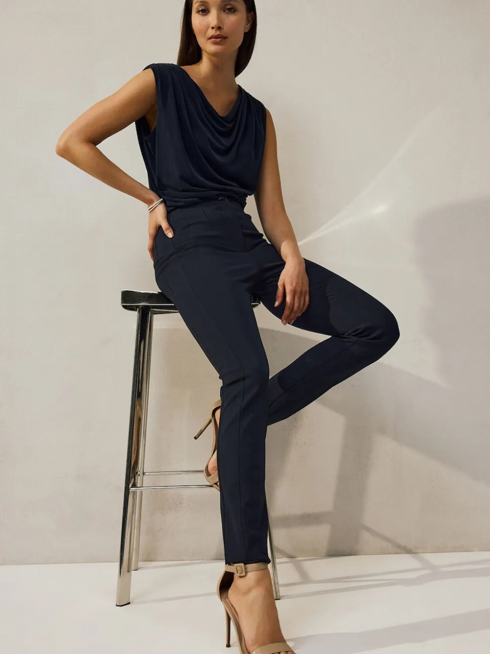 Navy Blue Sculpting Military Trousers