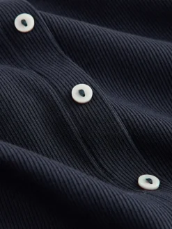 Navy Blue Short Sleeve Jersey Button Through Maxi Dress