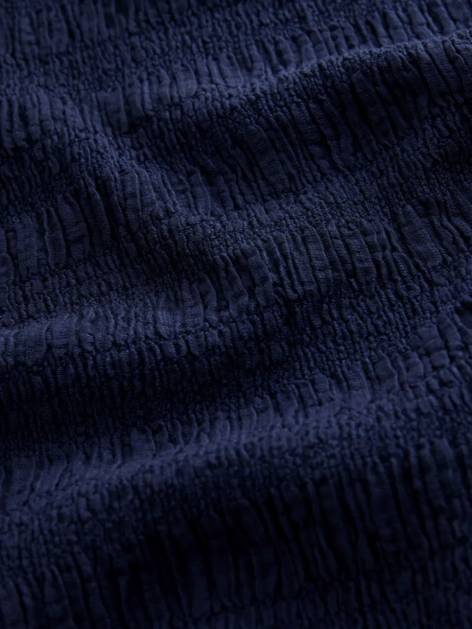 Navy Blue Short Sleeve Shirred Textured Crew Neck Top