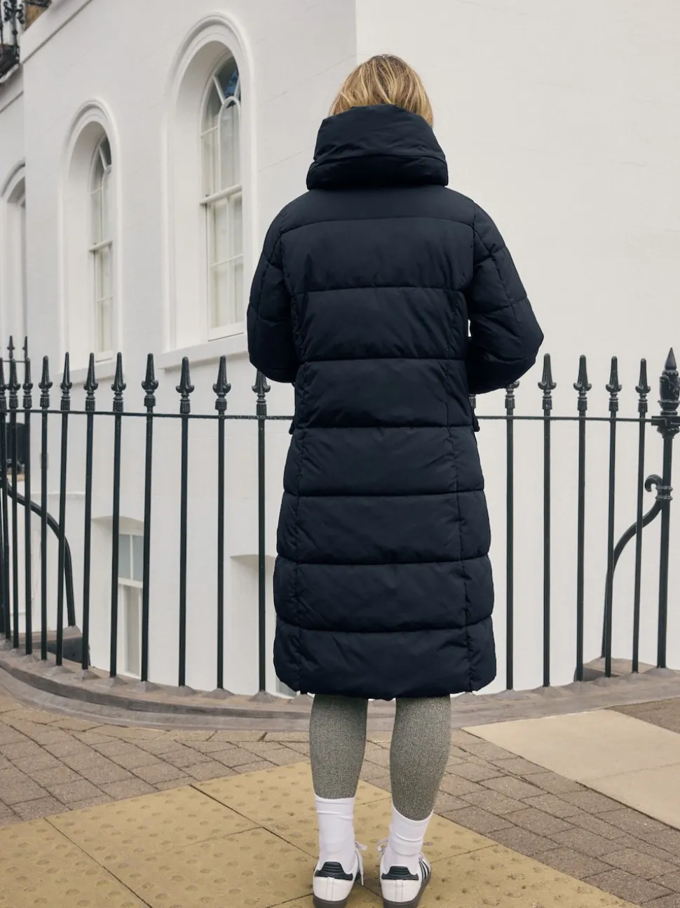 Navy Blue Shower Resistant Padded Hooded Longline Coat