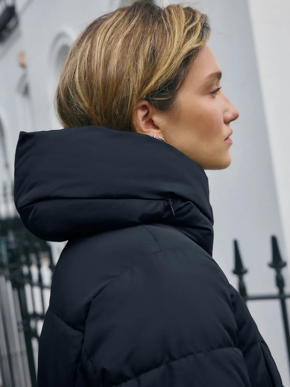Navy Blue Shower Resistant Padded Hooded Longline Coat
