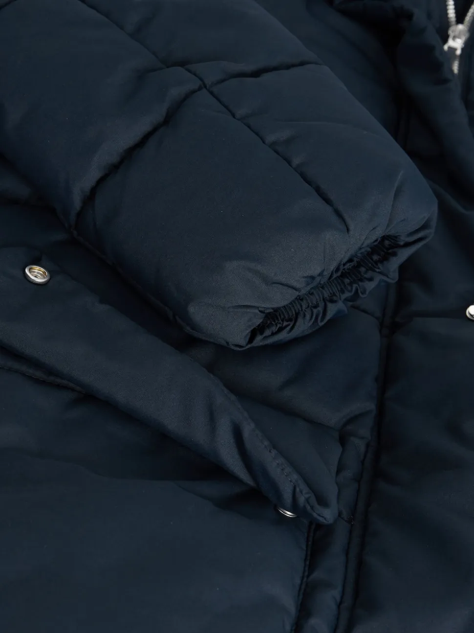 Navy Blue Shower Resistant Padded Hooded Longline Coat