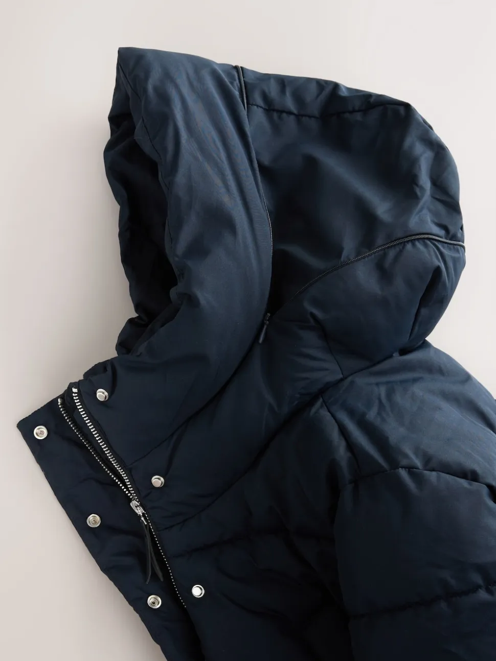 Navy Blue Shower Resistant Padded Hooded Longline Coat