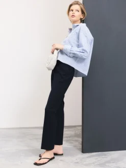 Navy Blue Slim Tailored Trousers With Wool