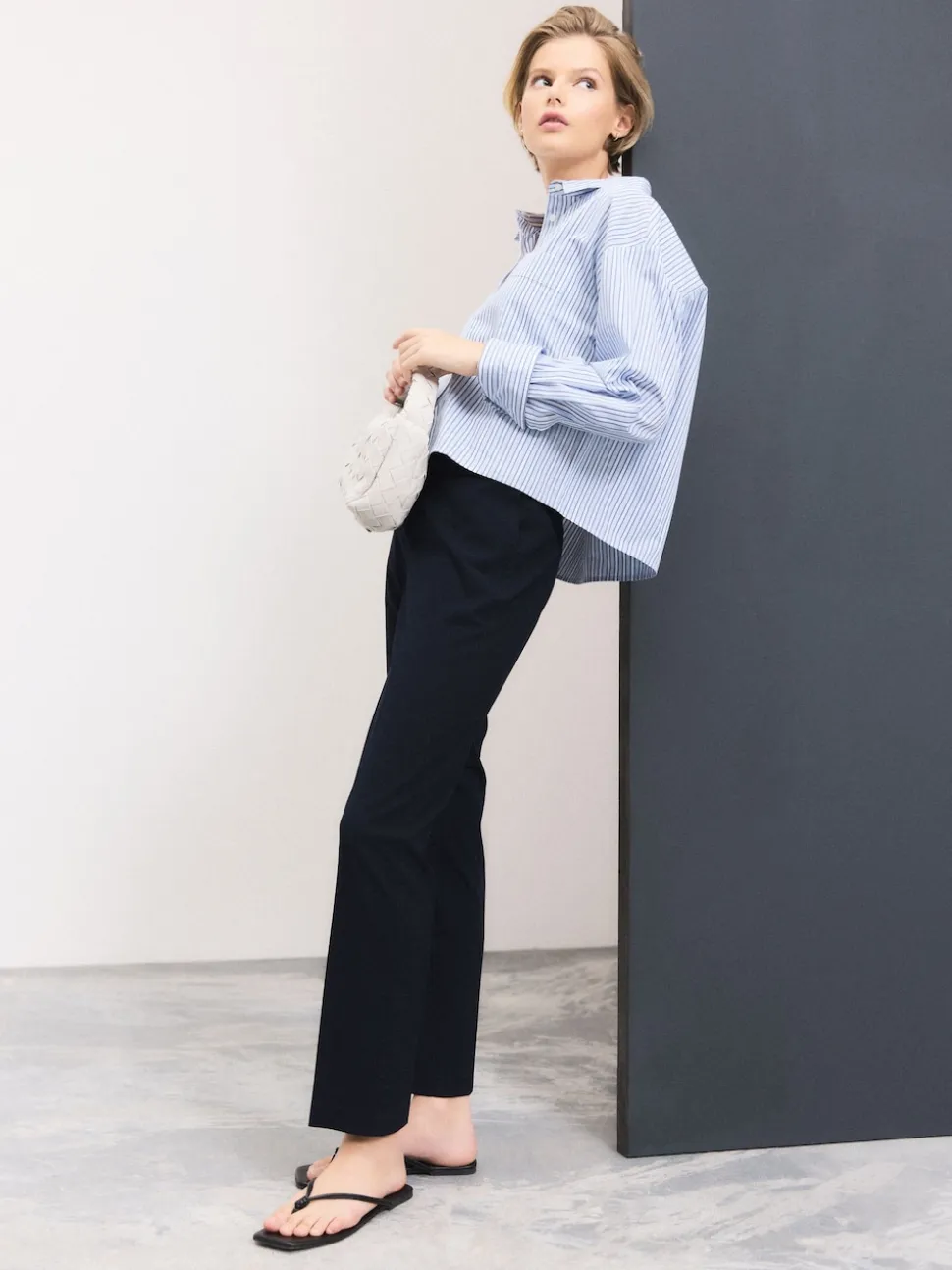 Navy Blue Slim Tailored Trousers With Wool