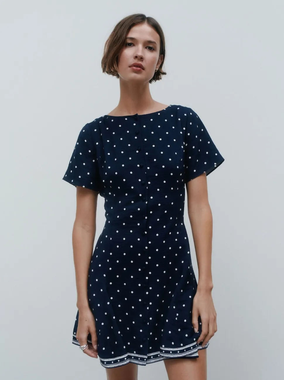 Navy Blue Spot Tie Waist Mini Dress