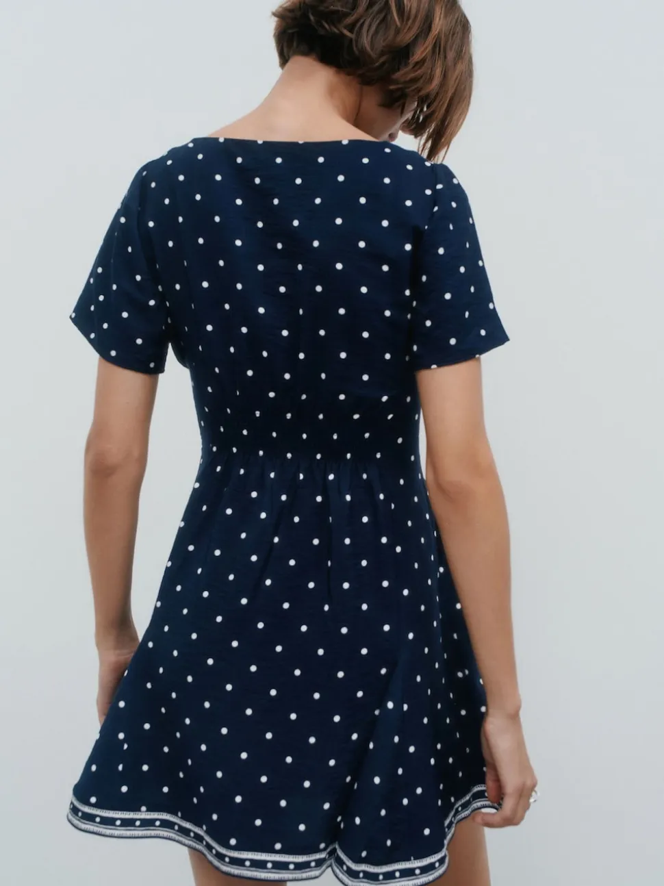 Navy Blue Spot Tie Waist Mini Dress