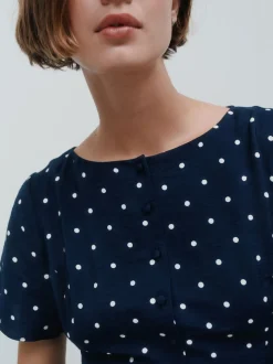 Navy Blue Spot Tie Waist Mini Dress
