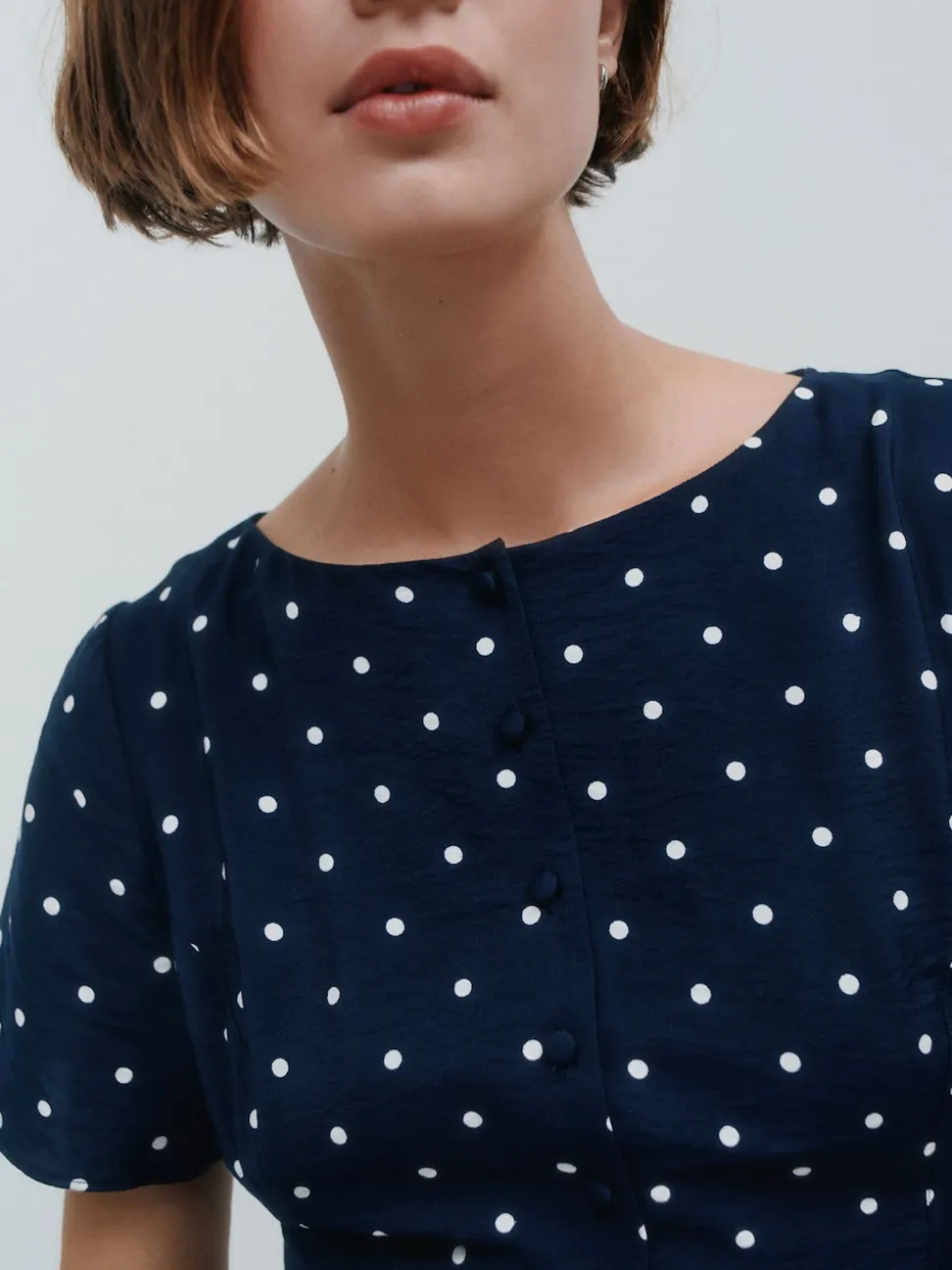 Navy Blue Spot Tie Waist Mini Dress