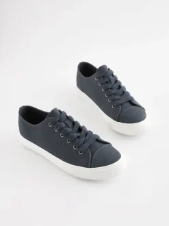 Navy Blue Standard Fit Patent Baseball Trainers