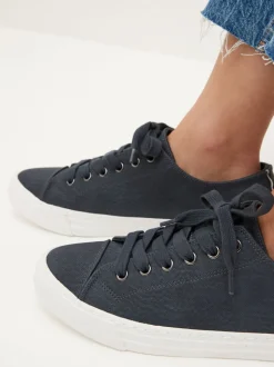 Navy Blue Standard Fit Patent Baseball Trainers