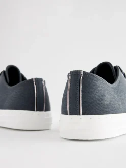 Navy Blue Standard Fit Patent Baseball Trainers