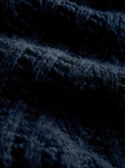 Navy Blue Stitchy Knitted Zip Up Collar Cardigan