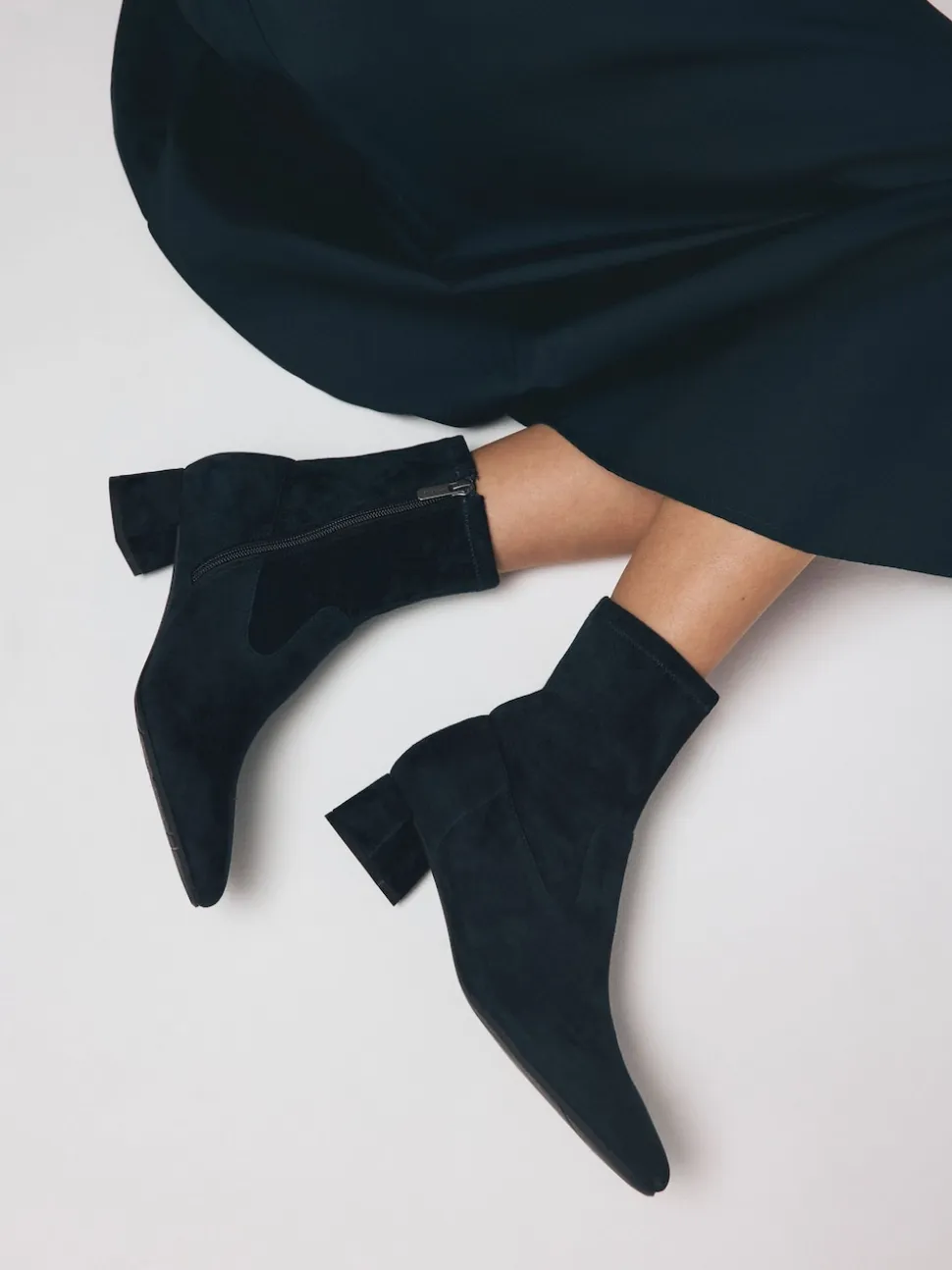 Navy Blue Suede Motionflex Block Heeled Sock Boots
