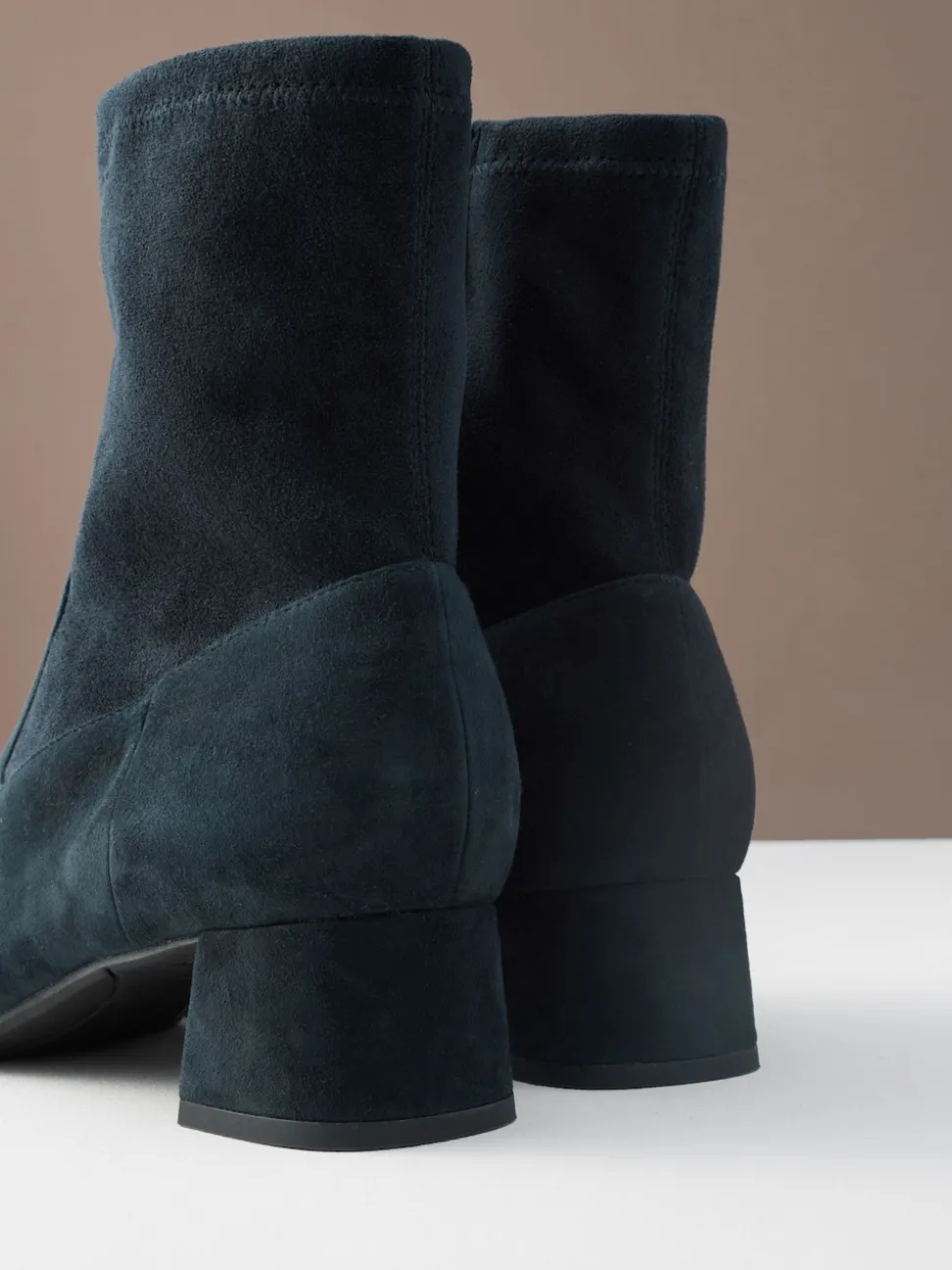 Navy Blue Suede Motionflex Block Heeled Sock Boots