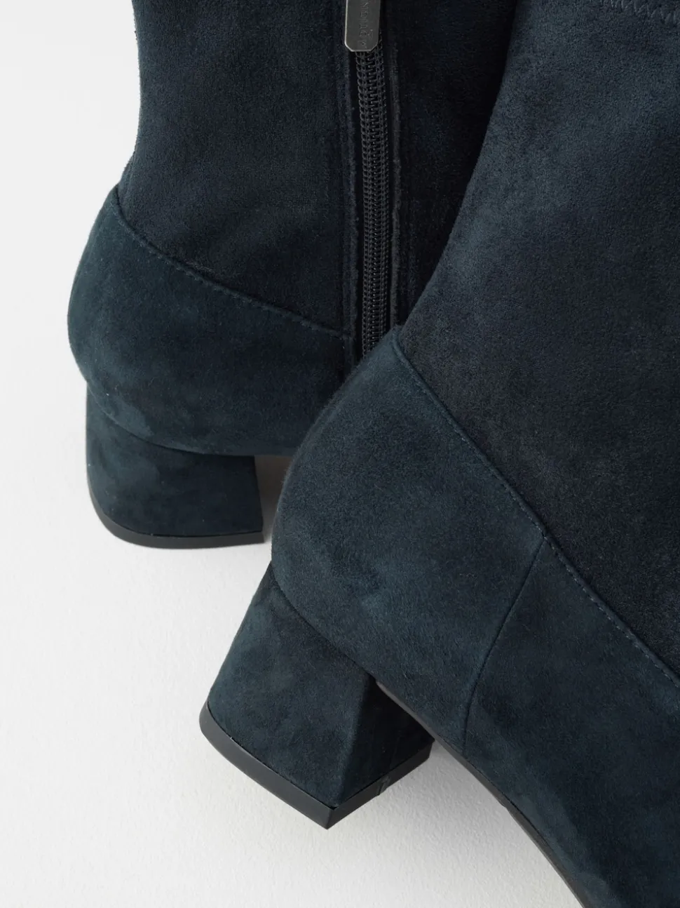 Navy Blue Suede Motionflex Block Heeled Sock Boots