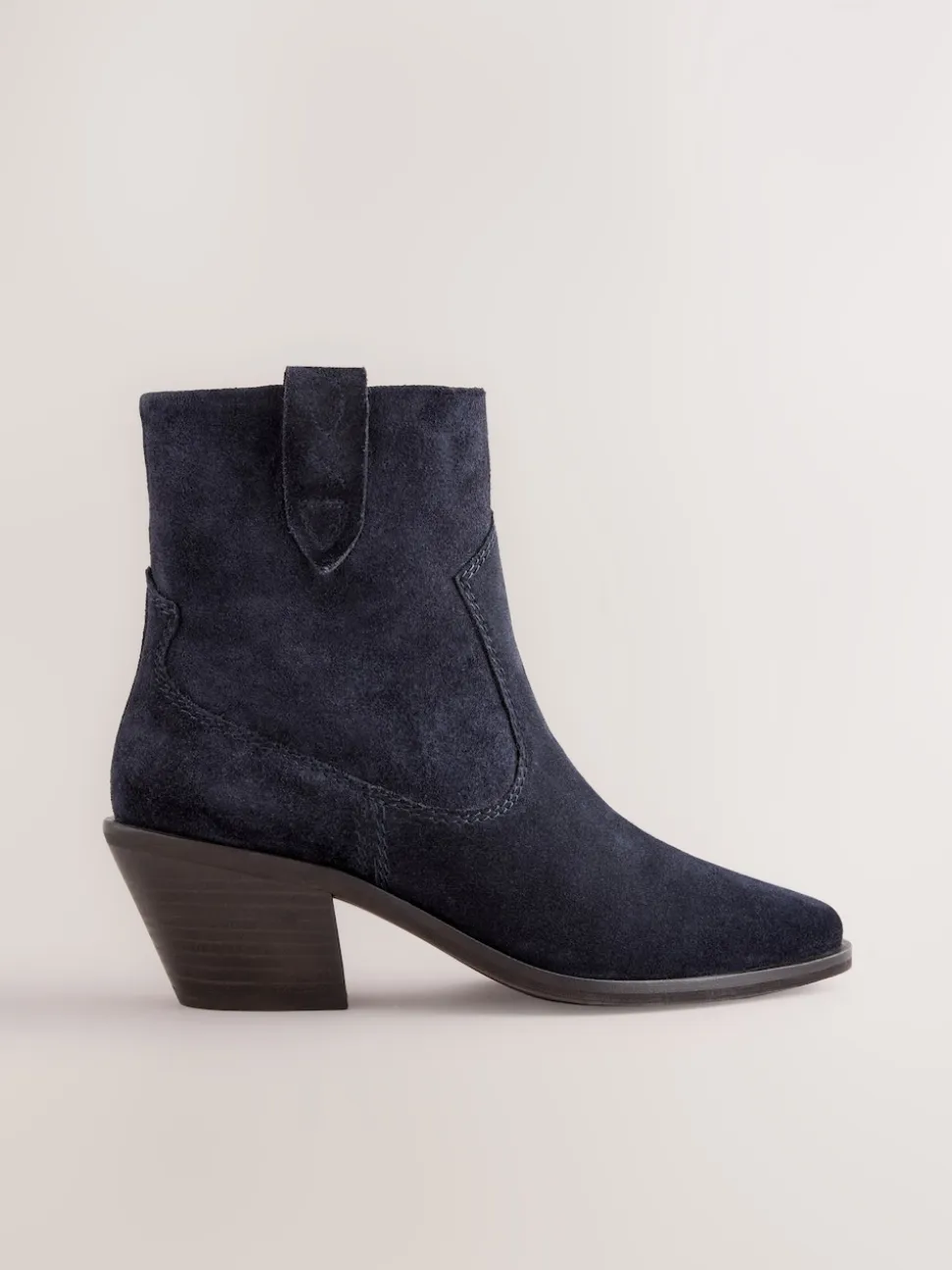 Navy Blue Suede Standard/Wide Fit Cowboy Block Heel Ankle Boots