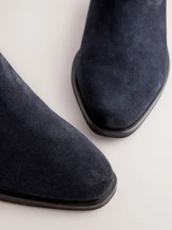 Navy Blue Suede Standard/Wide Fit Cowboy Block Heel Ankle Boots
