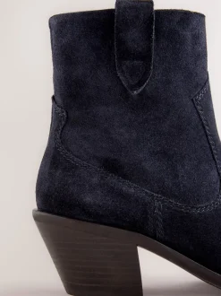 Navy Blue Suede Standard/Wide Fit Cowboy Block Heel Ankle Boots