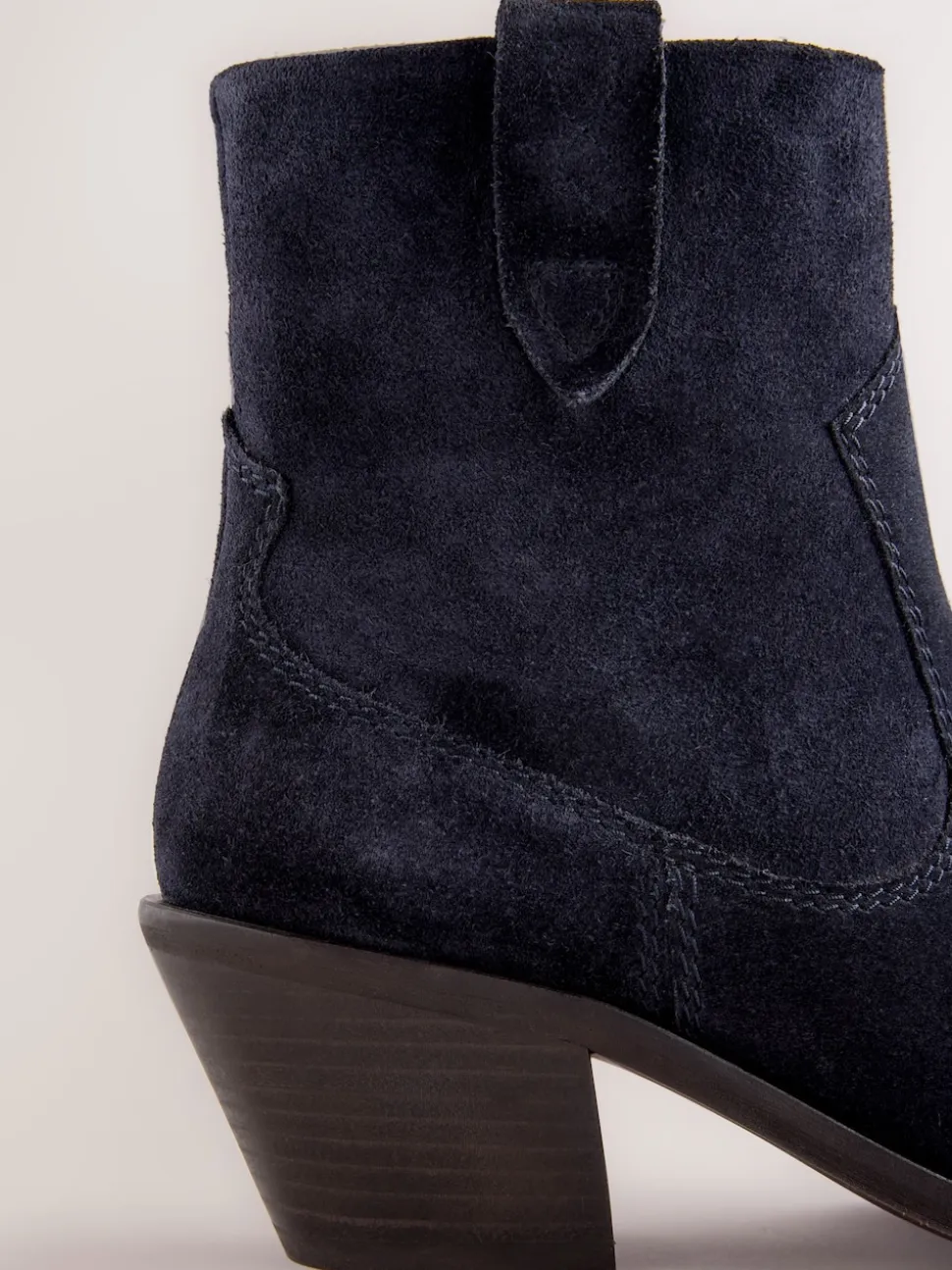 Navy Blue Suede Standard/Wide Fit Cowboy Block Heel Ankle Boots