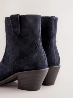 Navy Blue Suede Standard/Wide Fit Cowboy Block Heel Ankle Boots