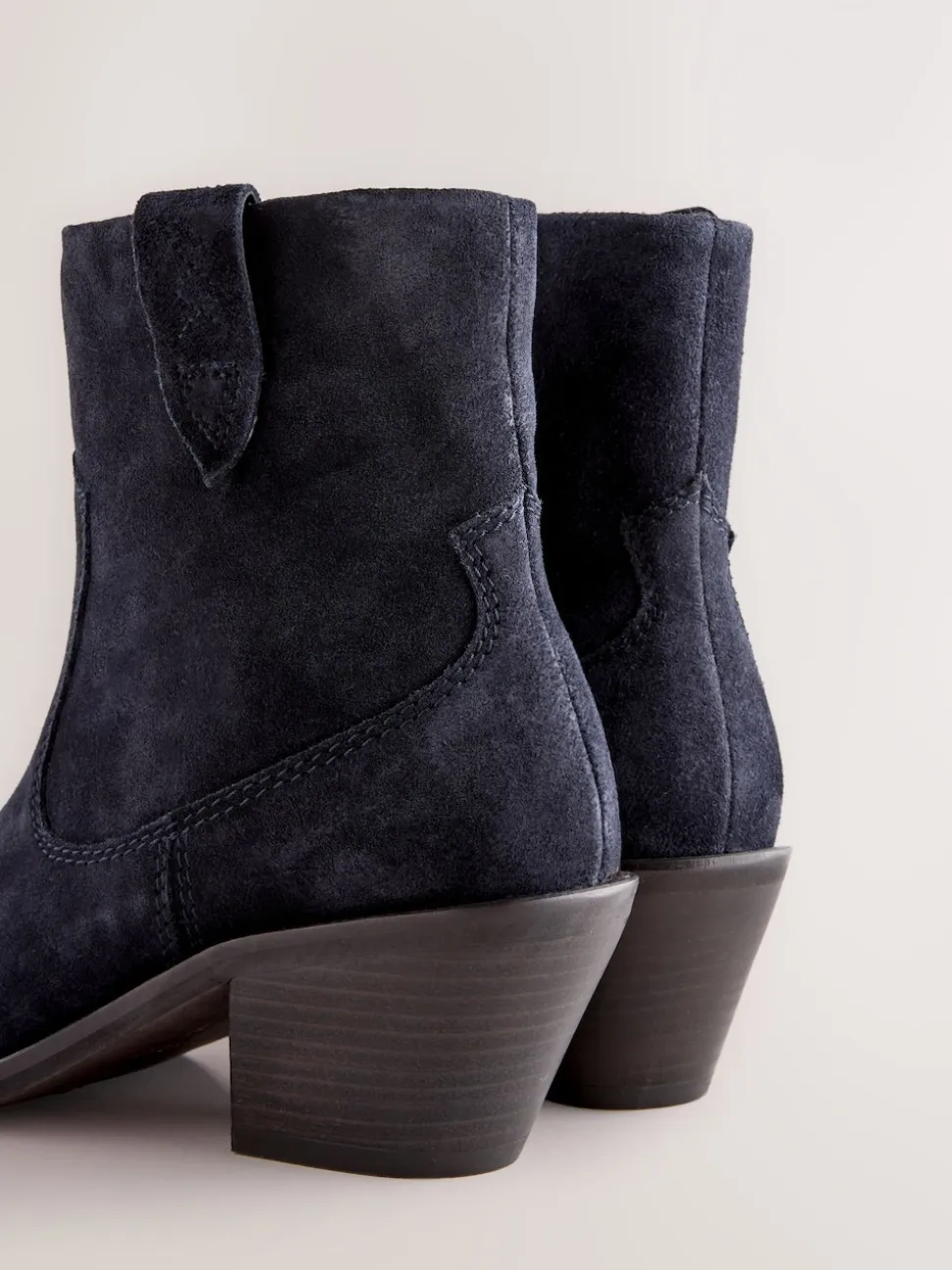 Navy Blue Suede Standard/Wide Fit Cowboy Block Heel Ankle Boots